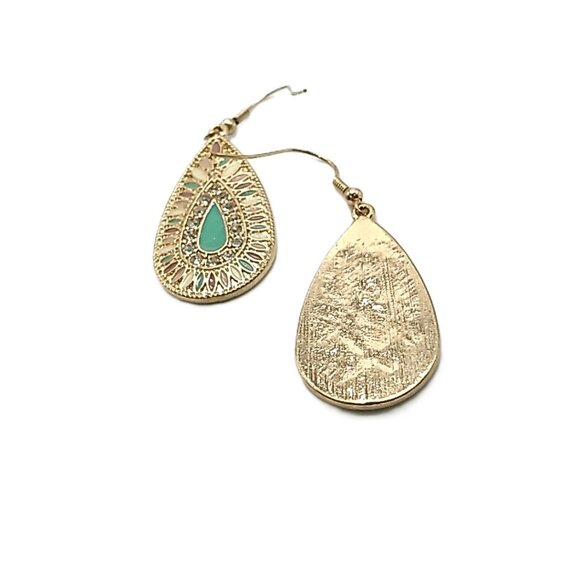 Teardrop Dangle Earrings Mint Green Enamel Rhinestones Small Pastel Beads - Picture 13 of 14